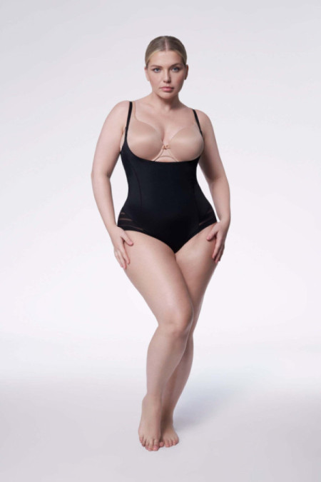 Kūno triko 119 Mesh Kūno triko Open Biust Juoda