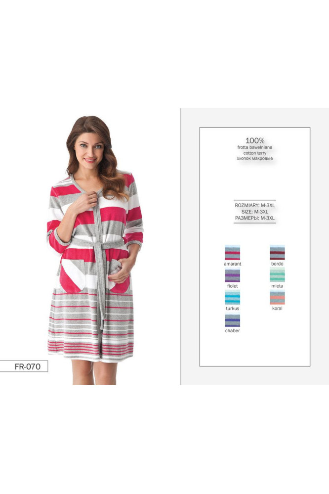 Chalatas Cate FR-070 Amarant w juostelės - Nepriskirta (žr. nuotrauką)